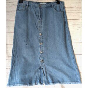 NWT Tribal Jeans Women Button Denim Skirt 5 Pocket Raw Hem Midi Retail 149 Sz 12